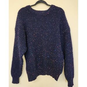 Vintage 80s Gap Navy Speckled 100% Wool Crewneck Sweater Large Donegal Tweed